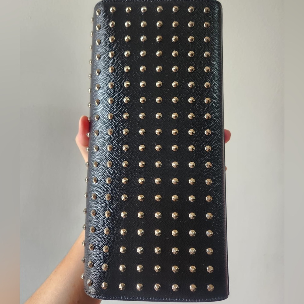 YSL Saint Lauren Silver Studded Black Leather Clutch - Picture 8 of 15
